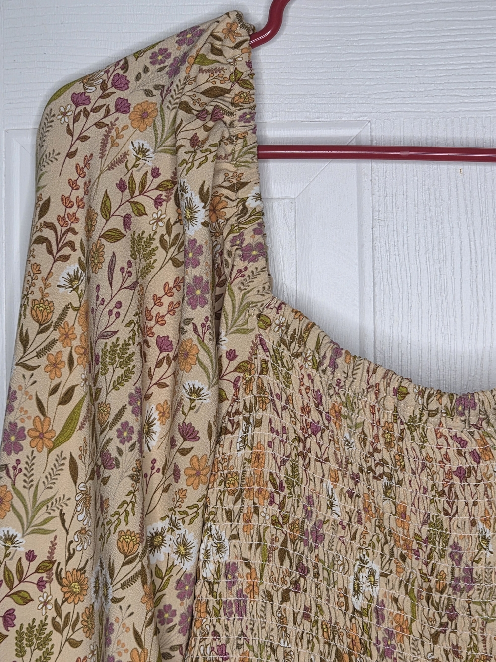 Simply Southern Women's Smocked Floral Top in Cream with Pink & Orange - Picture 4 of 5